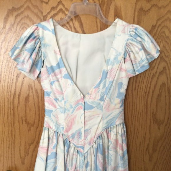 Custom made gown; pastel blue, pink, white, cream floral - Picture 9 of 10